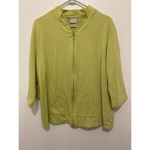 Woman's Neon Green Zip up 3/4 Sleeve with Pockets‎ Size 1X